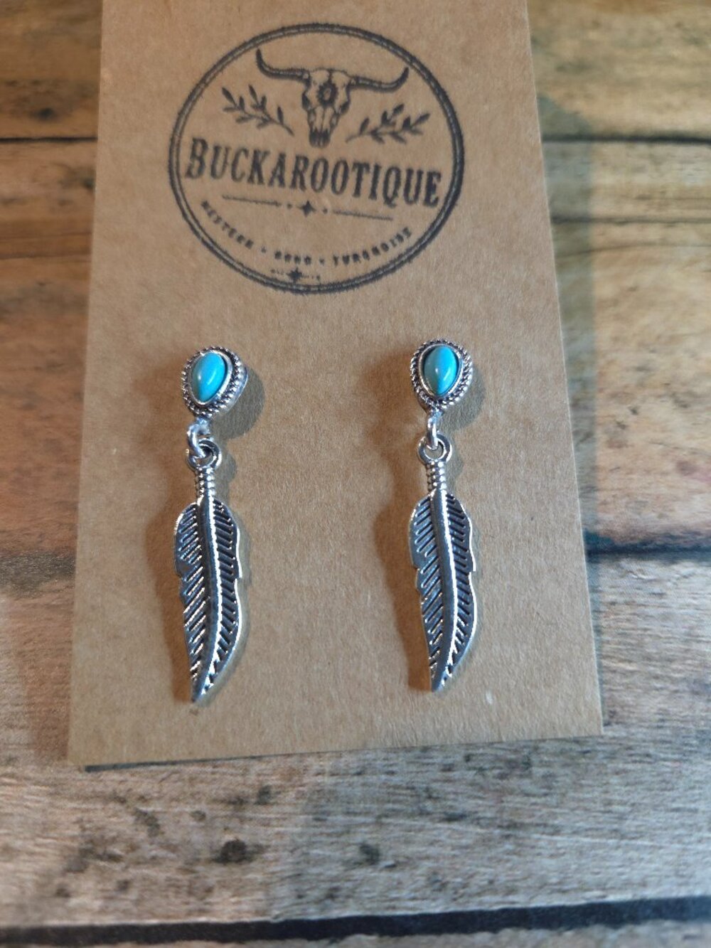 Turquoise Feather Earrings Western Boho Rodeo Dangle Jewelry